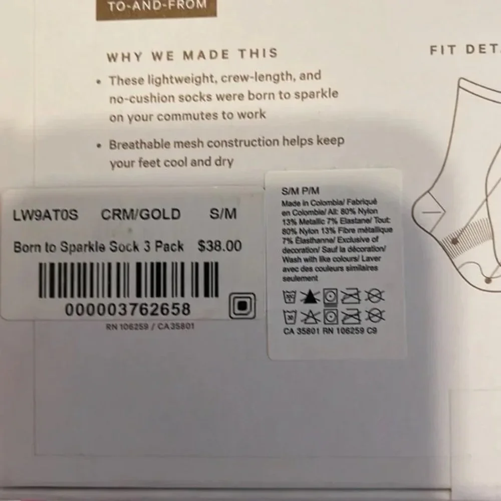 LULULEMON Born to sparkle GOLD socks - NEW - SO FASHIONABLE - Different Sizes
